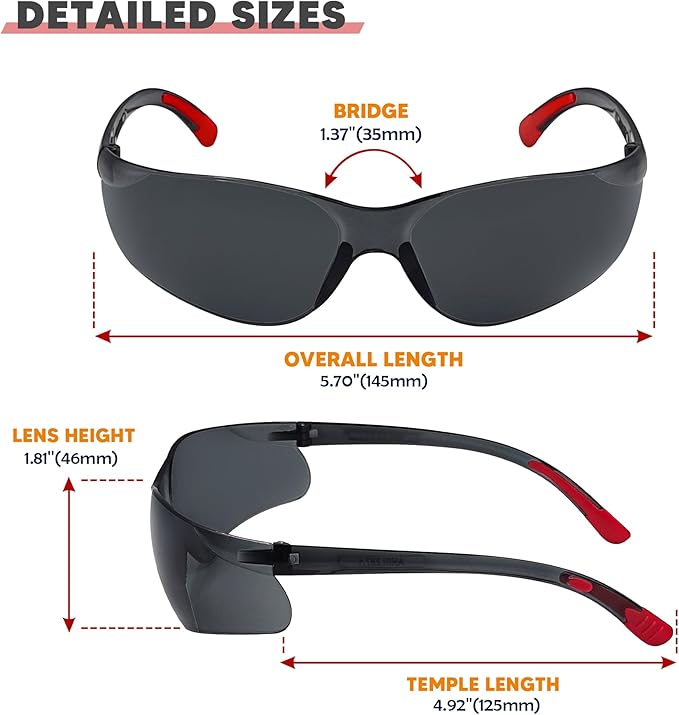 Tinted Safety Glasses 24 Pack, Safety Sunglasses Bulk UV Protection & ANSI Z87.1, Protective Eyewear Scratch Impact Resistant Safety Goggles for Men Women Construction, Shooting, Lab Work Smoke Grey