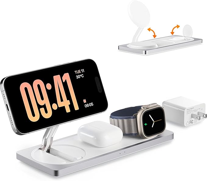 3 in 1 Charging Station for Apple Devices: Used for iPhone and Watch Charging Station with Magsafe Charger Stand, Wireless Charger for iPhone 16/15/14/13/12, Apple Watch 1-9/Ultra, AirPods 3 Pro
