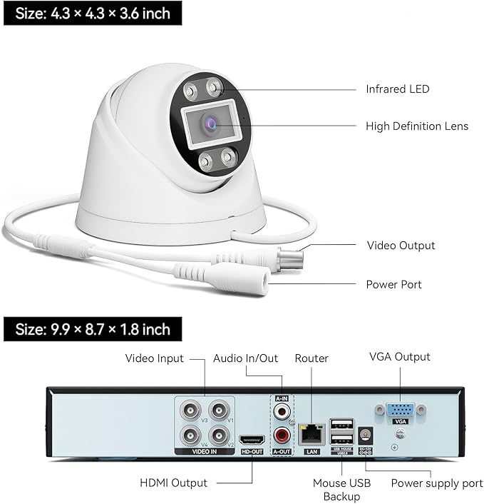 5MP Lite Security Camera System with 500G Hard Drive, 4 Channel AHD TVI DVR Recorder, 4pcs HD Indoor Outdoor Wired Surveillance CCTV Dome Cameras, Smart Motion Detection, Night Vision