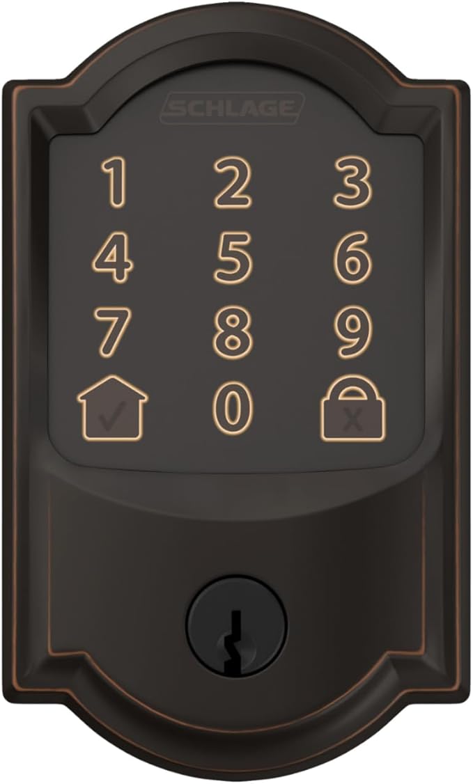 Schlage Encode Smart WiFi Deadbolt Lock for Front Door - Keyless Entry with App or Touchscreen - Works with Alexa, Hey Google, & Airbnb - Create Codes for Guests - Aged Bronze