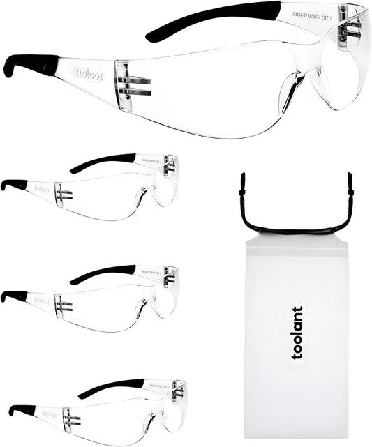 toolant Bulk Clear Safety Glasses with ANSI Z87.1 / UV 400 Standard, Eye Protection for Shooting, Construction and Laboratory