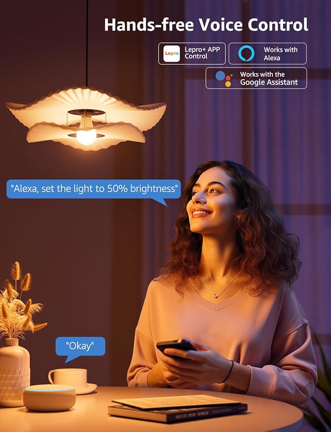 Lepro B1 AI Smart Light Bulbs - WiFi & Bluetooth RGBWW Color Changing LED Bulb Compatible with Alexa & Google Assistant, AI Generated Lighting LLM, AI Voice Control, Music Sync, 2.4GHz Only, 4 Pack