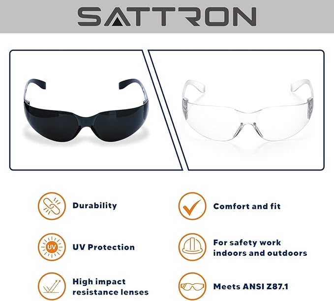 100 Pack of Tinted Safety Glasses, Scratch & Impact Resistant Protective Eyewear, Ploycarbonate Dark Smoke Lenses for UV Protection, Safety Sunglasses for Construction, Outdoor Work & Shooting