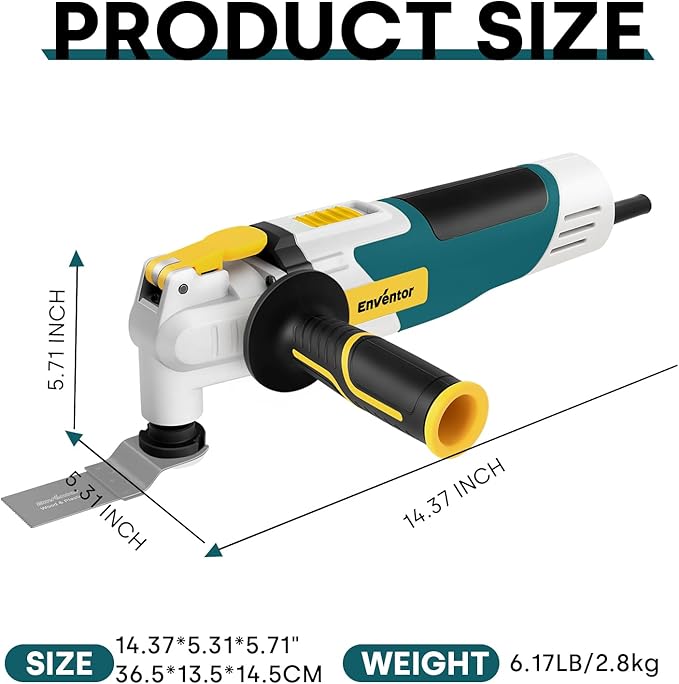 Enventor Multi Tool Saw, Electric Oscillating Saw with 43PCS Accessories, Auxiliary Handle, 15000-22000 OPM, 6 Variable Speeds, 3°Oscillation Angle for Cutting, Scraping, Sanding
