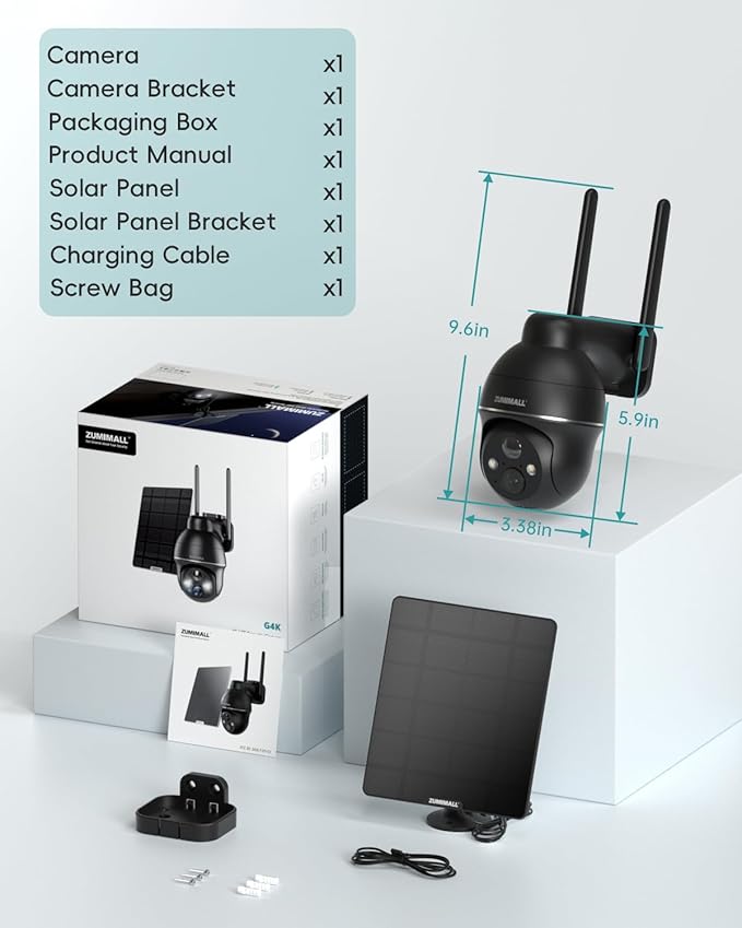 ZUMIMALL 4G LTE Cellular Solar Security Camera Wireless Outdoor, 2K No WiFi Security Camera Solar Powered with Color Night Vision, 2-Way Talk, Motion Alert, Cloud, SIM Included(US Version)