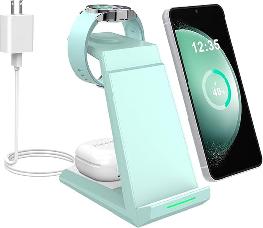 Wireless Charger for Samsung Charging Station - NANAMI 3 in 1 Android Phone Trio Multiple Devices Charger for Samsung S25 S24 S23 Ultra/Galaxy S22 /S21/Z Flip 5/Fold 5/Buds, Galaxy Watch 6/5 Pro/4