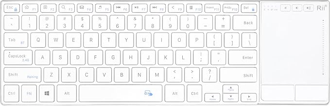 Rii K22S 2.4G Wireless and Bluetooth Touch TV Keyboard with Easy Media Control and Built-in Touchpad,Stainless Steel Compact Keyboard for Windows, Android, Chrome OS, Laptop, Tablet - White