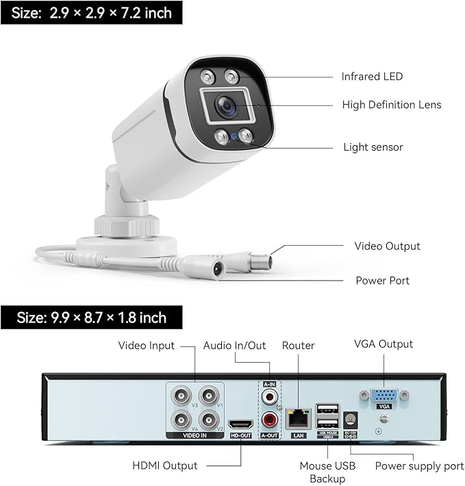 Wired Security Camera System Outdoor, 4 Channel 5MP Lite AHD TVI DVR Recorder with 500G HDD, 4pcs Wired Surveillance CCTV Bullet Camera Indoor Outdoor, Smart Motion Detection, Night Vision