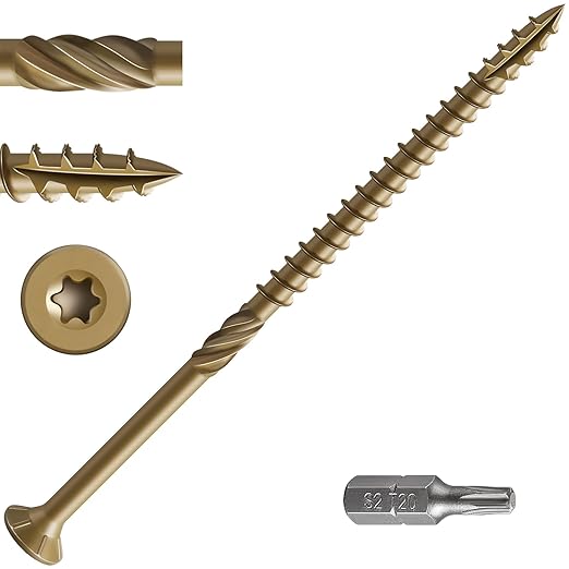 #10 * 5" Extended Deck Screws, (76 pcs) 2 lbs.Lengthen Exterior Wood Screws, Rust Resistant epoxy Coated, Bronze, T25 Star Bit