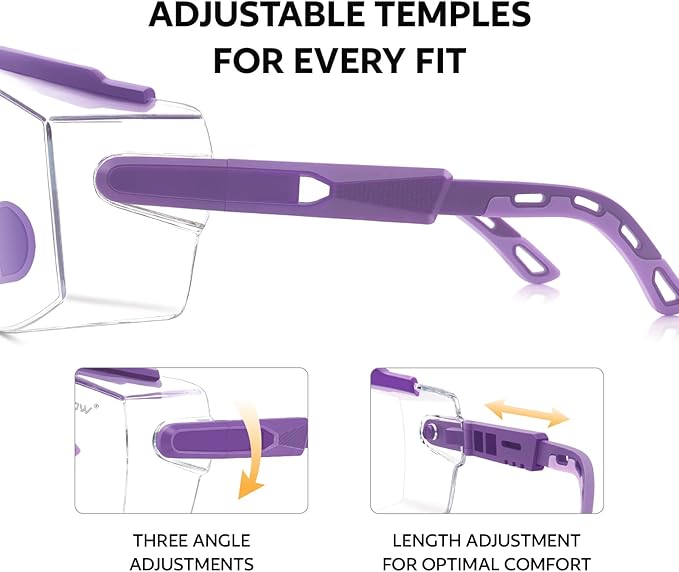 UKNOW Safety Glasses Over Eyeglasses, Anti Fog Safety Goggles ANSI Z87.1, Adjustable Protective Eyewear