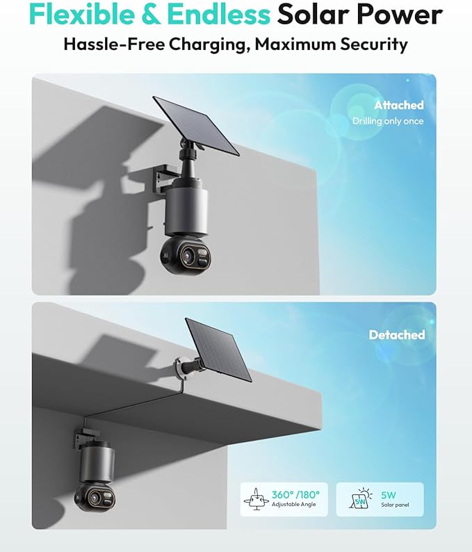 Security Cameras Wireless Outdoor, 2 Cam-Kit, 4K Color Night Vision, Solar Cameras for Home Security with 360° PT, No Monthly Fee, 32G Local Storage HomeBase, Auto Tracking, Easy Installation