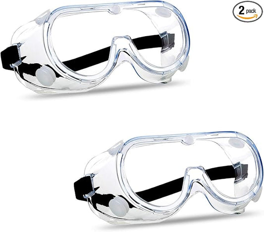 Super More 2PCS Anti-Fog Protective Safety Goggles Clear Lens Wide-Vision Adjustable Chemical Splash Eye Protection Soft Lightweight Eyewear