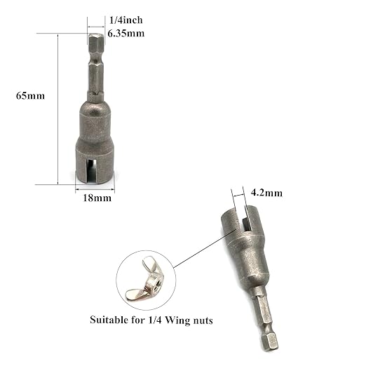1/4" Wing Nut Driver Wing Nut Drill Bit Socket Wrenches 1/4 inch Hexagon Head Drill Driver Bits for Panel Nuts Screws Eye C Hook Bolt