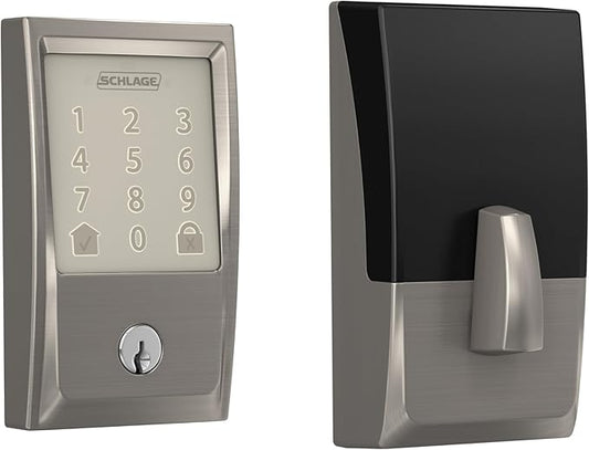 Schlage Encode Smart WiFi Deadbolt Lock for Front Door - Keyless Entry with App or Touchscreen - Works with Alexa, Hey Google, & Airbnb - Create Codes for Guests - Satin Nickel Silver