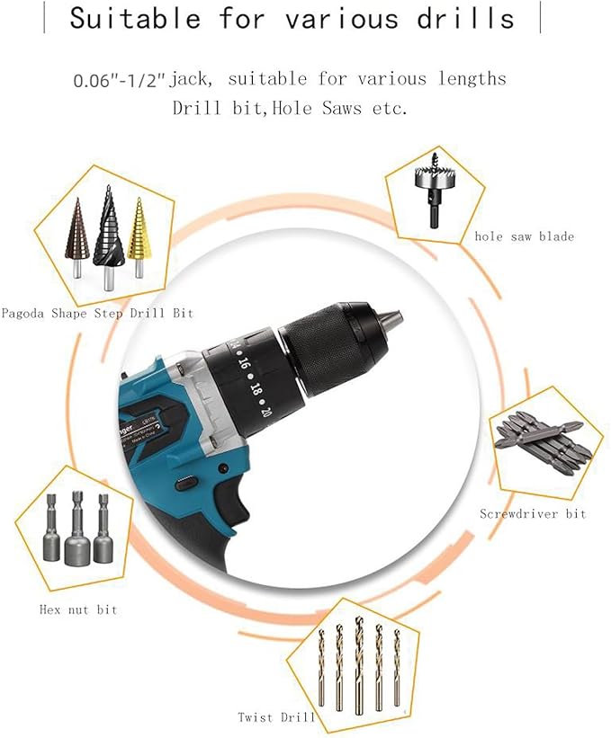 1300 In-lb(150N.m) Brushless Cordless Impact Drill for Makita 18V Battery, 1/2'' Hammer Drill,2 Speed Electric Impact Driver with 21-Torque Setting