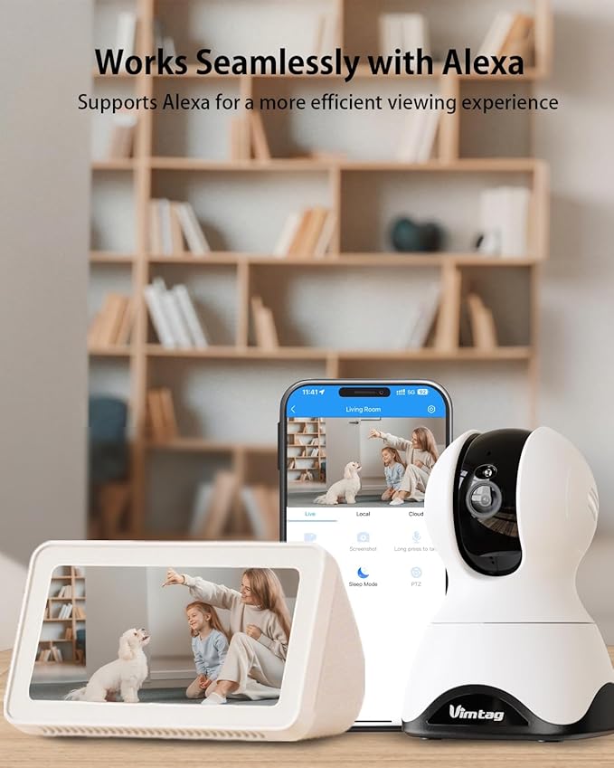 VIMTAG 2.5K Indoor Cameras for Home Security 2-Pack, 360ยฐ Pet Camera, 5G/2.4G WiFi Baby Monitor with Phone App/Speaker for Dog Cat, Motion Tracking, Free AI Detection, Night Vision, SD/Cloud Storage