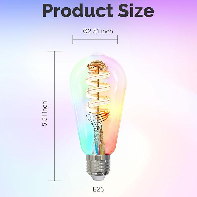 MOES Smart ST64 Edison LED Light Bulbs, Color Changing WiFi ST21 Smart Bulbs, 2700K-6500K CW& RGB Dimmable, Smart Life Remote Control, Work with Alexa/Google Home, 470lm 5W (40W Equivalent) 2 Pack
