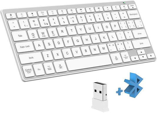 BFRIENDit Wireless Bluetooth Compact Keyboard Ultra - Quiet Chocolate Keys 2.4GHz Connection Slim Wireless Computer Keyboard for Mac, Windows 11/10/8/7/Vista, Microsoft & PC, Smart TV - Silver