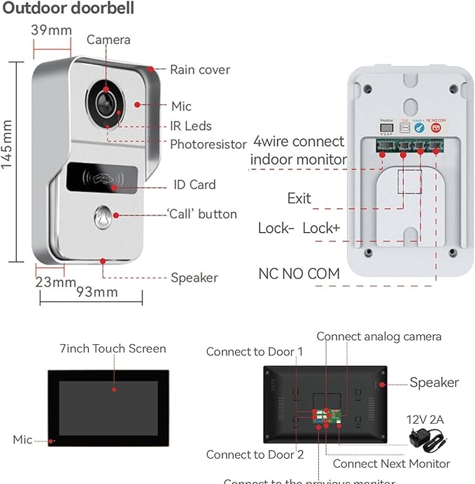 Wireless WiFi Video Doorbell Intercom with 7 inch Touch Monitor System,2 Unit 1080P Video Doorphone Camera,Smart Home Video Intercom Door Phone Kits for Home Villa Apartment