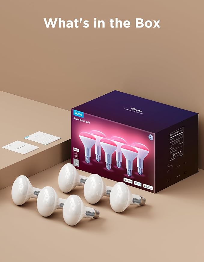Govee BR30 Smart Light Bulbs, Works with Matter, Alexa and Google Assistant, LED Light Bulb, WiFi RGBWW Color Changing Flood Light Bulbs, Recessed Can Light Bulb, 2.4Ghz only, 850 Lumen, 6 Pack