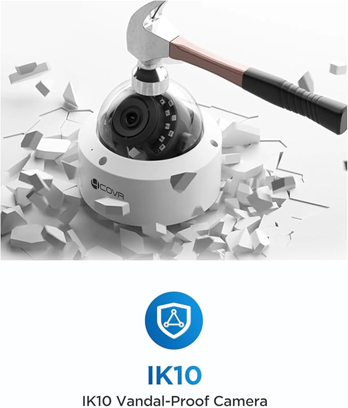 4COVR NVR Security Camera System, 4Pcs 5MP IK10 Vandal-Proof Dome PoE IP Camera with Mic, AI Human Vehicle Detection, 8CH 8MP H.265 NVR with 2TB HDD, IP67 Home Weatherproof Outdoor, LY54AX5M0804