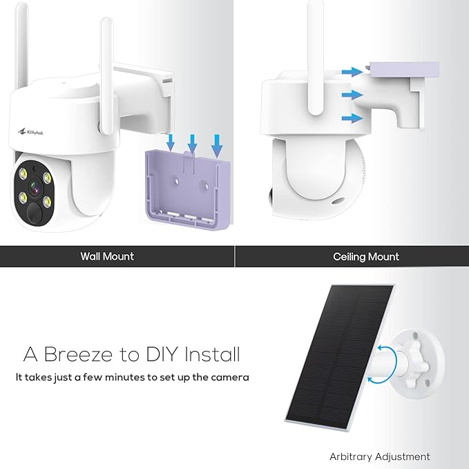 Kittyhok PT Solar Camera Security Outdoor | 2K FHD Security Camera Wireless Outdoor, Solar Battery Powered, Color Night Vision, Smart Detection, IP66 Weatherproof, Local Recording for Home Security
