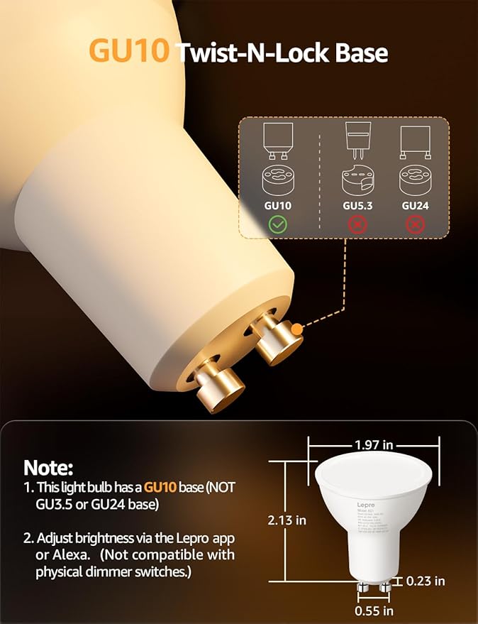 Lepro BG1 AI GU10 Smart Bulb - RGBCW Dimmable Color Changing LED Bulbs, Compatible with Alexa & Google Assistant, AI Voice Control via App(No Remote), AI Music Sync, 2.4G WiFi Only, 4 Pack