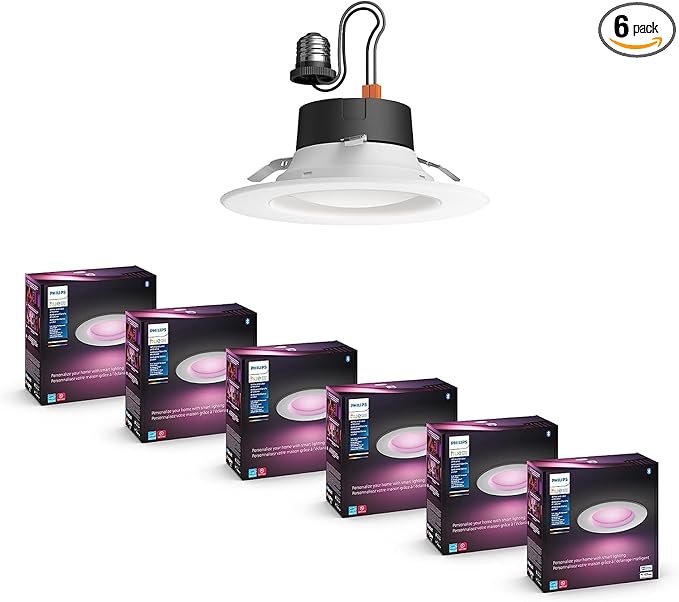 Philips Hue Smart 5/6 Inch LED Downlights, Color-Changing Recessed Lighting, 6 Pack,1100LM, Control with Hue App, Compatible with Alexa, Google Assistant, and Apple HomeKit