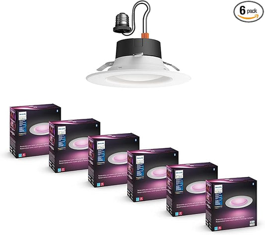 Philips Hue Smart 5/6 Inch LED Downlights, Color-Changing Recessed Lighting, 6 Pack,1100LM, Control with Hue App, Compatible with Alexa, Google Assistant, and Apple HomeKit