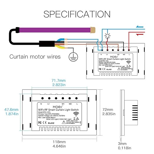 MOES 2.4GHz WiFi RF Smart Curtain Light Touch Switch Glass Panel Backlight ON/Off Wireless Remote Control with Tuya Smart Life App, Voice Control with Google Home Alexa, White