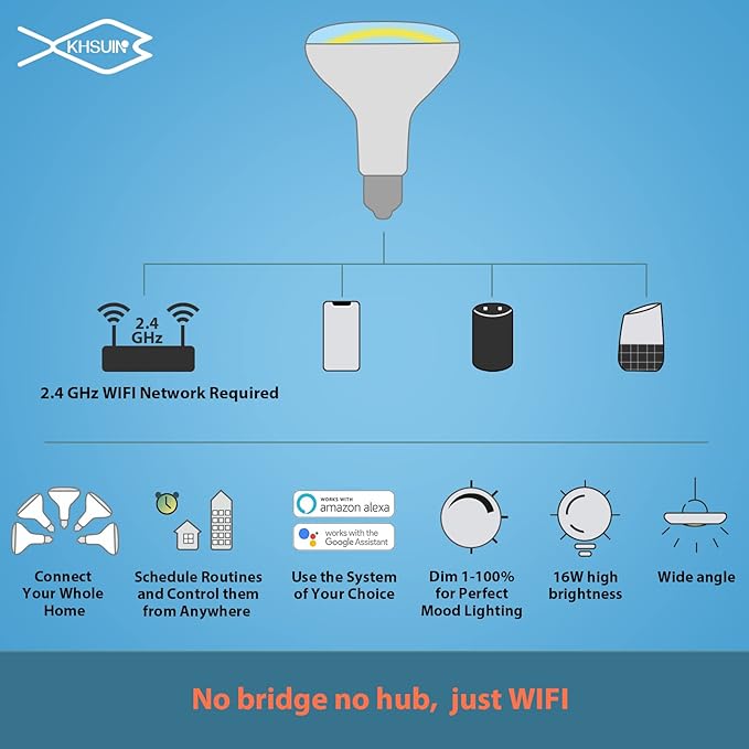 Upgrade Smart Light Bulbs,16W 1600Lumen(150W Equivalent) Ultra Bright 2.4G WiFi BR30 Flood Smart Bulbs Work with Alexa,Google Home(No Hub Required),Full Color Changing Alexa Light Bulb,2 Pack