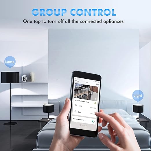 Smart Life Wi-Fi Outlet Compatible with Alexa, Google Home & Echo, Smart Plug with Timer Function & Group Controller,15 Amp Indoor Socket, 2.4G Wi-Fi Only, White, 4 Pack