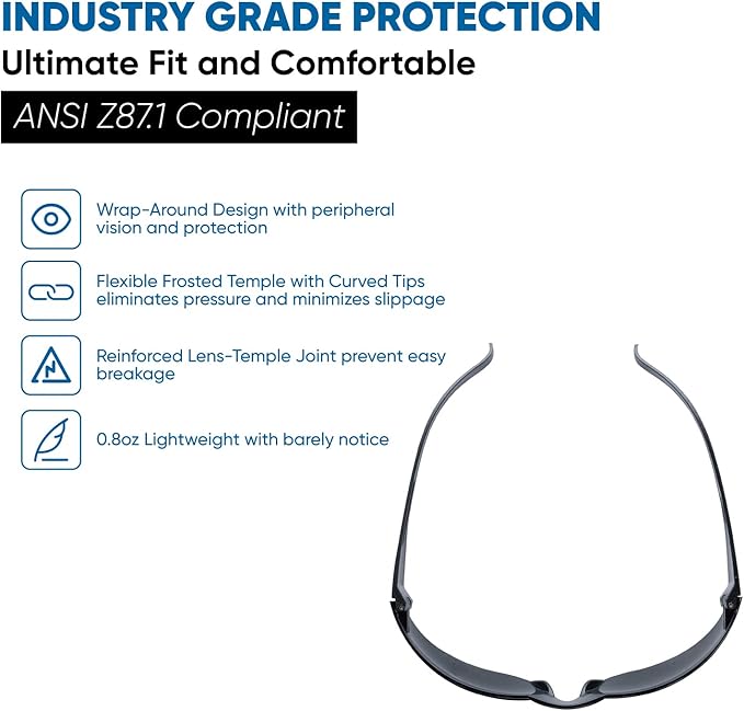 amoolo Tinted Safety Glasses Bulk of 24, Protective Safety Sunglasses, Dark Smoke Lenses for UV Protection, ANSI Z87.1 Impact Resistant Eye Protection for Work, Lab, Construction
