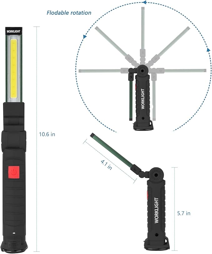 4 Pack LED Rechargeable Work Lights, Flashlight Hand Tools Mens Dad Birthday Gift Magnetic Worklight,360°Rotate 5 Modes Portable Inspection Torch for Mechanics,Automotive,Camping,Emergency