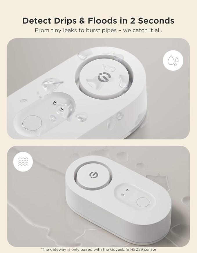 GoveeLife Upgraded Smart Water Leak Detector 1s with 1804ft Ultra-Long Range, WiFi Water Sensor with SMS/Email/APP Push and Sound Alarm,5-Year Battery Life, 1 Pack, Suit for Home, Basement, Kitchen
