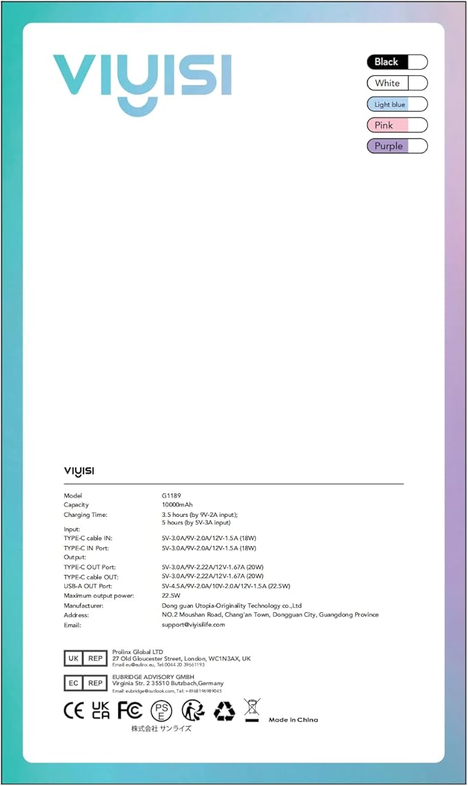 Slim Portable Charger 10000mAh, Travel Power Bank with Built-in USB-C Cable & LED Display, 22.5W Fast Charging Battery Pack Compatible with iPhone 16 15 Samsung S24 S23 -Blue