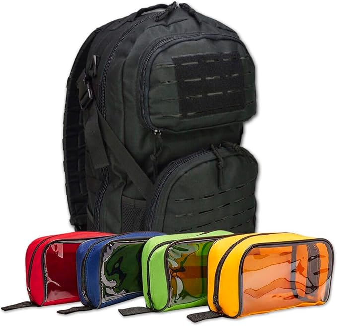 Lightning X Stocked Modular Trauma & Bleeding First Aid Responder Medical Backpack + Kit + Hydration Bladder - BLACK