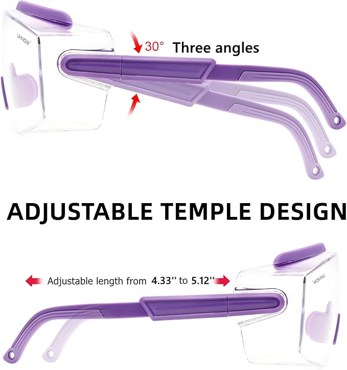 UKNOW Safety Goggles Over Glasses, Anti Fog Safety Glasses with Clear Wraparound Lens, ANSI Z87.1 Protective Eyewear