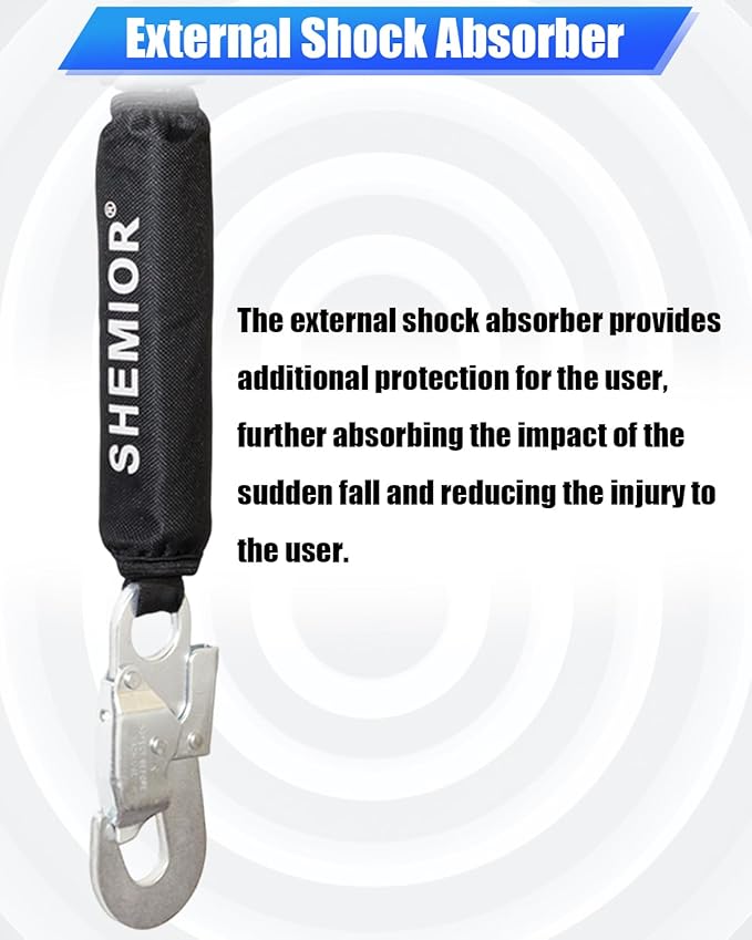 11FT Web Self Retracting Lifeline, Shemior No Tangle Lightweight Housing SRL External Shock Absorber, Self Retractable Safety Lanyard, Fall Arrest Protection PPE Gear, OSHA/ANSI Compliant