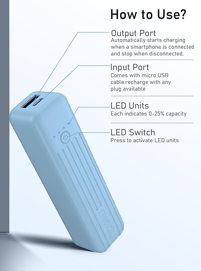 Miady 2-Pack Small Portable Charger, 5000mAh Battery Pack 3.45oz Lightweight Power Bank 5V/2.4A Output & 5V/2A Input Battery Pack Charger Mini Portable Phone Charger for iPhone, Samsung Galaxy etc