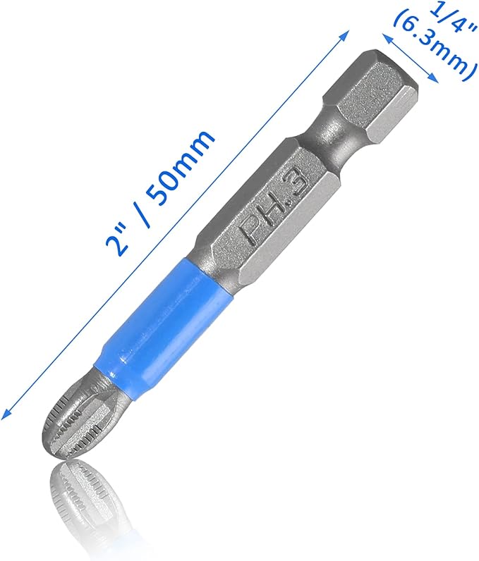 10 Pcs Magnetic Phillips Screwdriver Bit Set 2 inch Long, PH3 Phillips Bits Set, Non-Slip Cross Head Electric Screwdriver Bits Set 1/4" Hex Shank (PH3, 50mm)