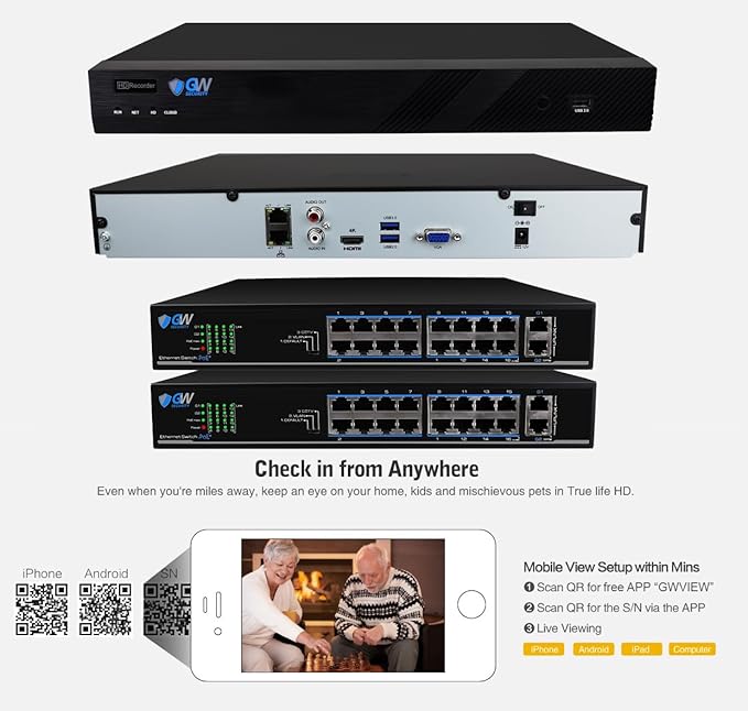 GW Security 32 Channel UltraHD 12MP 6K @ 30FPS Realtime 3X Motorized Zoom PoE Security Camera System with 24 x 12MP IP Two-Way Audio Full-Time Color Night Vision Outdoor/Indoor Smart AI Dome Cameras