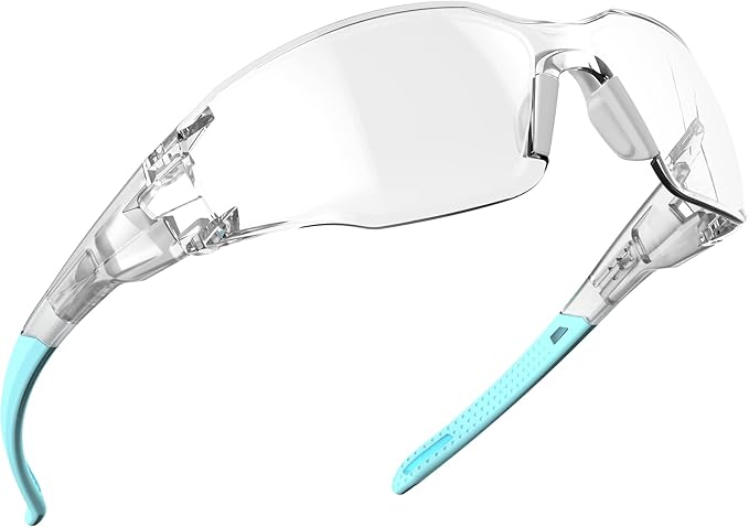 DILANCO Clear Safety Glasses Goggles, Adjustable Frames and Scratch-Resistant with No-Slip Grips Safety Glasses for Women Men