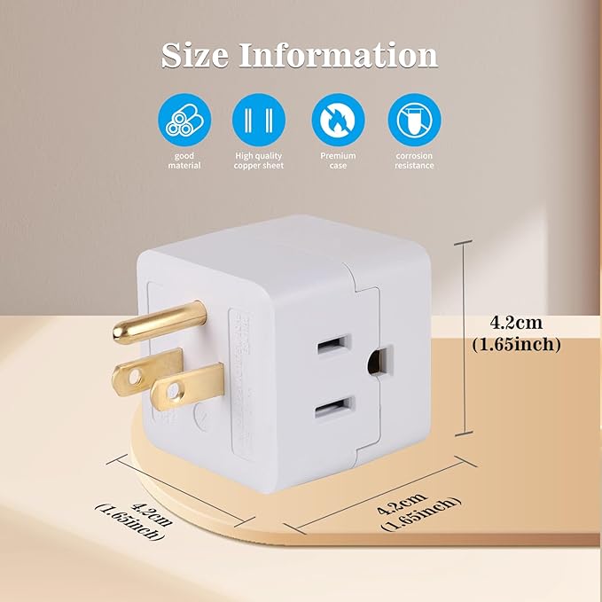 3 Outlet Wall Adapter,Multi Plug Wall Outlet Extender,3 Prong Plug Adapter-Grounded Wall Tap Power Plug Expander,3 Outlet Power Outlet Extender,Multiple Outlet Splitter,White,2-Pack