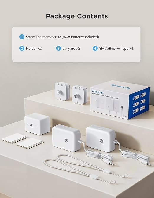 GoveeLife WiFi Refrigerator Thermometer with Alarm, Wireless Digital Freezer Temperature Gauge with App Control, 2 Years Free Data Export, for Home Kitchen Fridge Hot Tub 2 Pack