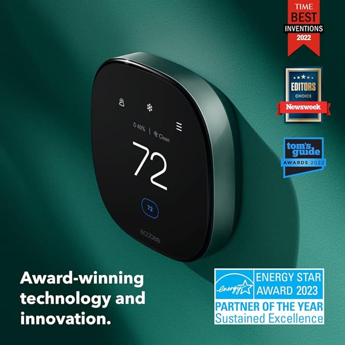 ecobee Smart Thermostat Premium with Siri and Alexa and Built in Air Quality Monitor and Smart Sensor with SmartSensor for Doors and Windows 2-Pack, White