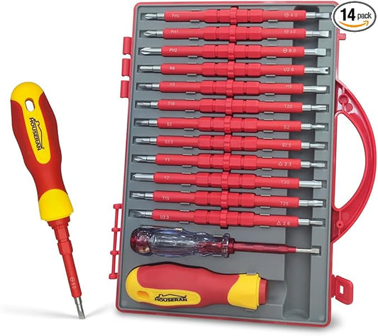 Insulated Screwdriver, HOUSERAN 26 Pcs Screwdriver Set, Magnetic Tip Electrician Tools Kit with Case, 1000V, Screw Driver with Interchangeable Blades, Electrical Screwdriver for Men Household Repair