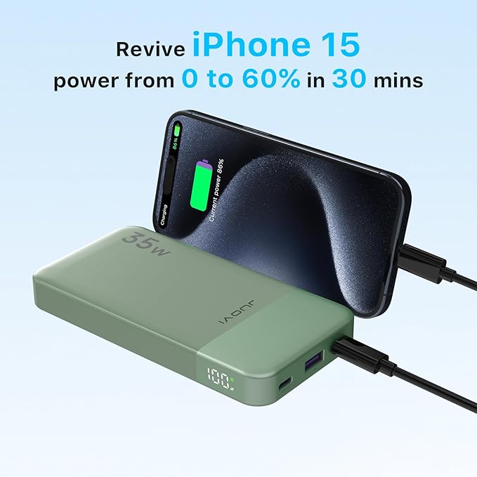 Power Bank 10000mAh, 35W Portable Charger,Fast Charging Portable Battery Pack with PD 3.0 & QC 4.0, USB C Portable Power Bank for iPhone 15 14 13 Series, Galaxy, Tablet, Switch, and More(Green)