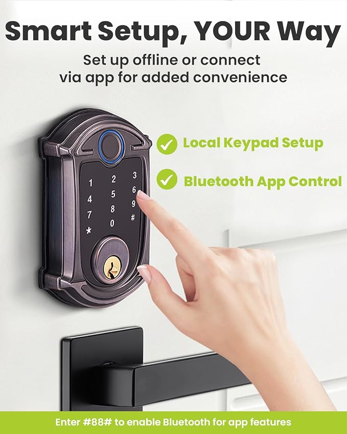 Keyless-Entry Deadbolt Smart Lock with Handle Set Waterproof IP56 Digital Exterior Locks for Front Door, WiFi Smartphone Control Fingerprint Door Lock with Keypad and Key Fob,Venetian Bronze