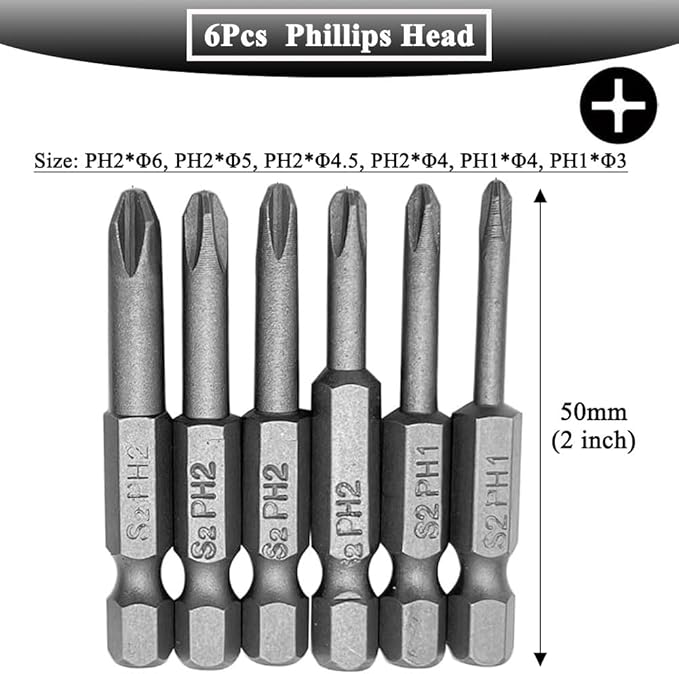 10Pcs 50mm Magnetic Screwdriver Bit Sets Phillips and Slotted Screwdriver Bit 1/4 Inch Hex Shank Drill Bit S2 Steel